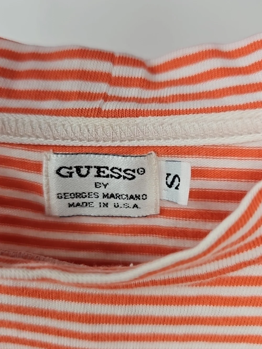 Vintage Guess Striped Tee in Coral and White with Embroidered Logo - Picture 3 of 7